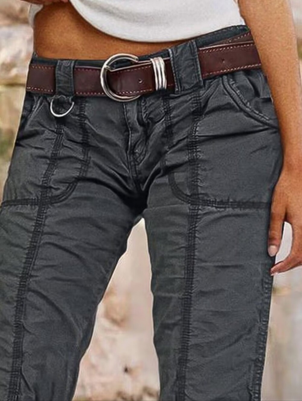 Flamingals Straight Leg Front Stitch Detail Dark Gray Pants NWT Size Large - Picture 2 of 9